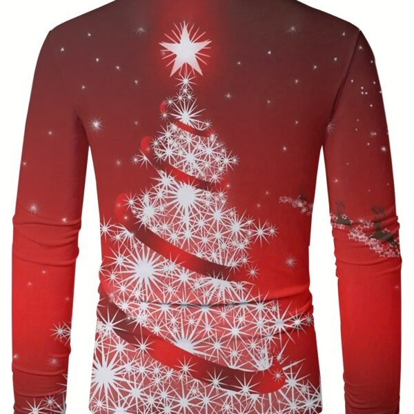 Men's Casual Long Sleeve Shirt with Christmas Tree Print - Breathable, Stretch Fabric, Button-Up Collar, Machine Washable