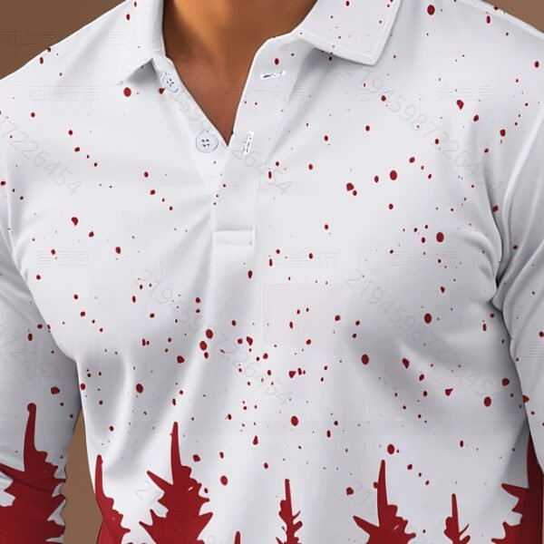 Men's Casual Long Sleeve Shirt with Christmas Tree Print - Breathable, Stretch Fabric, Button-Up Collar, Machine Washable