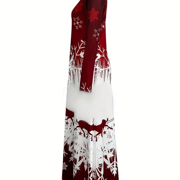 2024 Spring and Autumn New Christmas Elk Pattern Print Casual Long Sleeve Long Dress with Round Neck, Best for Christmas