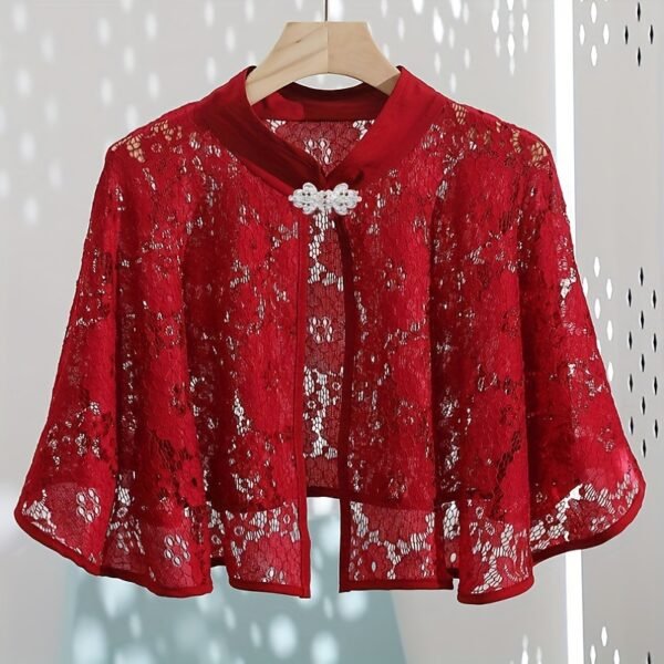 Women's Elegant Lace Cardigan, Summer Light Cape With Rhinestone Clasp, Versatile Shawl For Dresses, Cheongsam, Engagement & Wedding, Air Conditioning Sun Protection