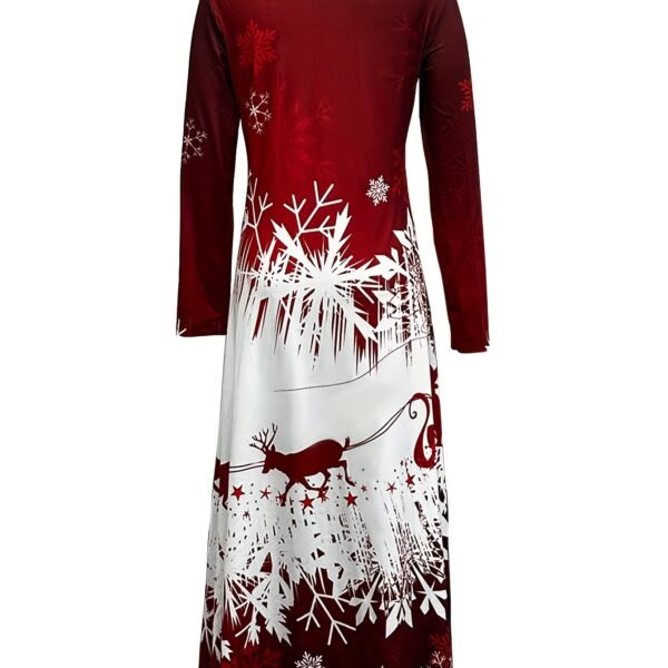 2024 Spring and Autumn New Christmas Elk Pattern Print Casual Long Sleeve Long Dress with Round Neck, Best for Christmas