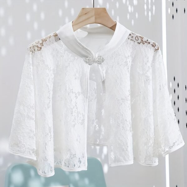 Women's Elegant Lace Cardigan, Summer Light Cape With Rhinestone Clasp, Versatile Shawl For Dresses, Cheongsam, Engagement & Wedding, Air Conditioning Sun Protection