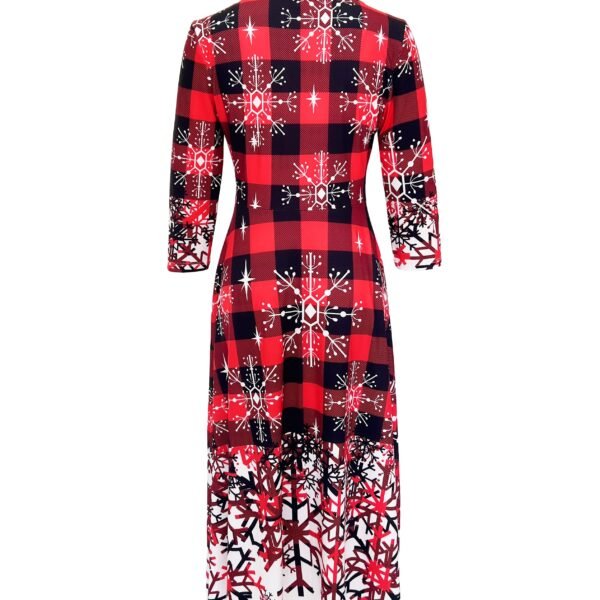 Elegant Christmas Print Dress for Women - V-Neck, A-Line Swing, Knit Fabric with Dacron and Spandex Blend - Polyester 95%, Elastane 5% - Festive Holiday Pattern, Comfortable Fit for All Seasons