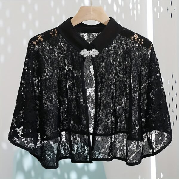 Women's Elegant Lace Cardigan, Summer Light Cape With Rhinestone Clasp, Versatile Shawl For Dresses, Cheongsam, Engagement & Wedding, Air Conditioning Sun Protection