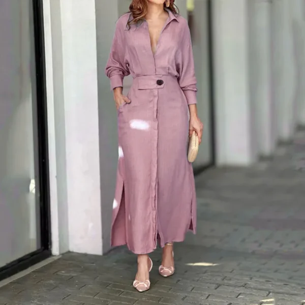 Elegant V-Neck Long Sleeve Shirt Dresses for Women